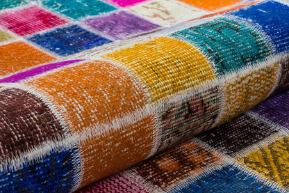 Handmade Patchwork Turkish Rug: 5'x8' Bohemian Wool Area Rug