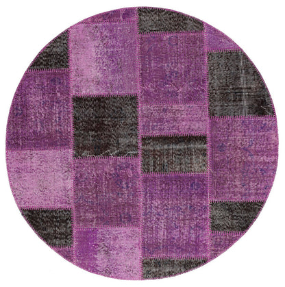 Handmade Purple Patchwork Rug: 5'x5' Bohemian Wool Circle Rug