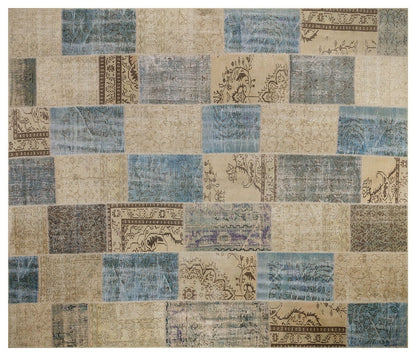 Handmade Wool Patchwork Turkish Rug: 10'x12' Bohemian Area Rug