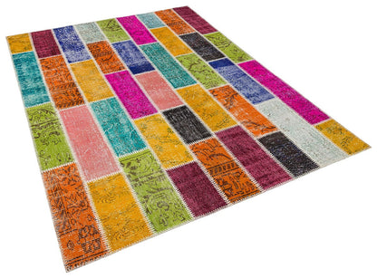 Handmade Patchwork Turkish Rug: Bohemian Wool Area Rug (5'x8' ft)