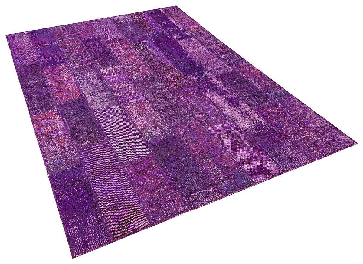 Handmade Wool Patchwork Rug: Purple Bohemian Area Rug (5'x8' ft)
