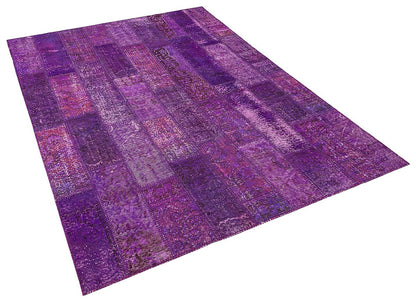 Handmade Wool Patchwork Rug: Purple Bohemian Area Rug (5'x8' ft)