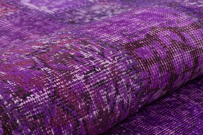Handmade Wool Patchwork Rug: Purple Bohemian Area Rug (5'x8' ft)