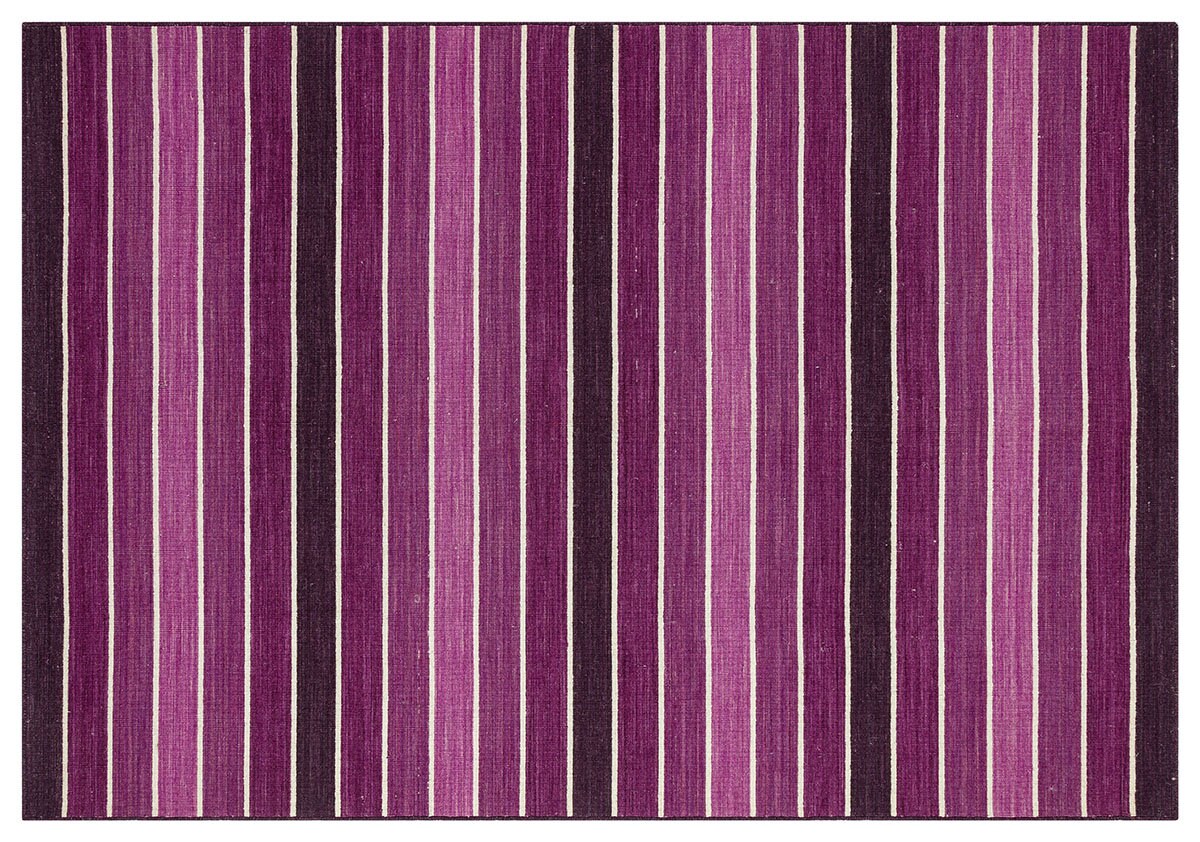 Hand Woven Turkish Kilim Rug: Purple Stripe, Bohemian Style