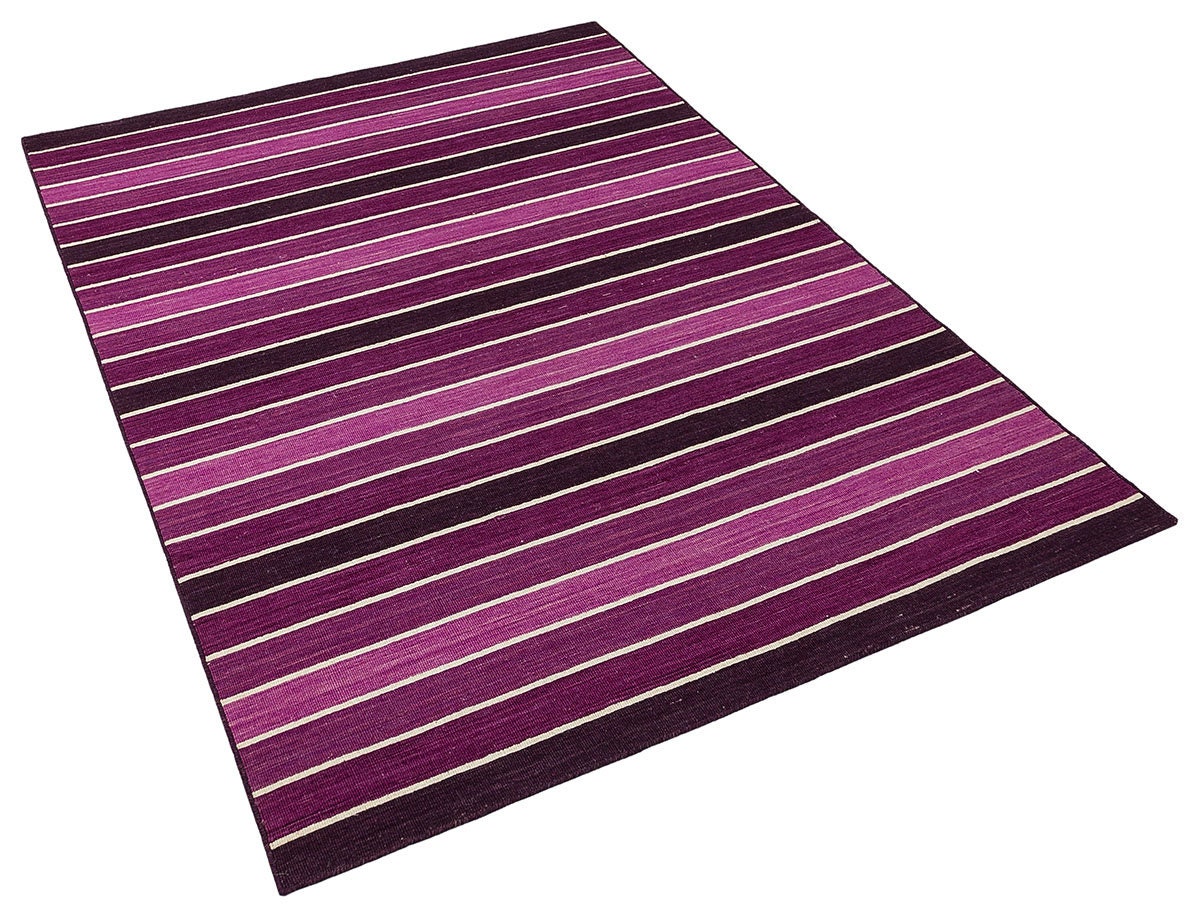 Hand Woven Turkish Kilim Rug: Purple Stripe, Bohemian Style