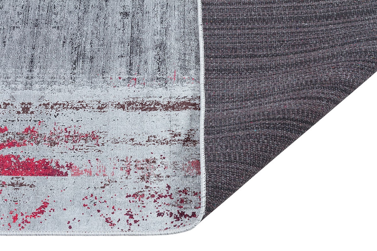 Modern Distressed Area Rug – Grey Crimson Abstract Carpet, Low Pile Non-Slip Floor Decor