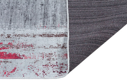 Modern Distressed Area Rug – Grey Crimson Abstract Carpet, Low Pile Non-Slip Floor Decor