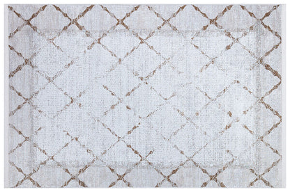 Distressed Trellis Area Rug, Washable Boho Scandi Decor Carpet