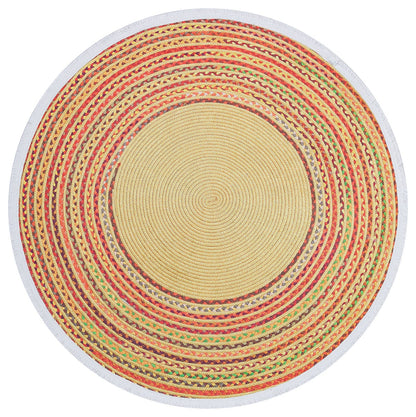 Braided Round Area Rug – Yellow, Red, Boho Cotton Carpet, Washable Circular Rug