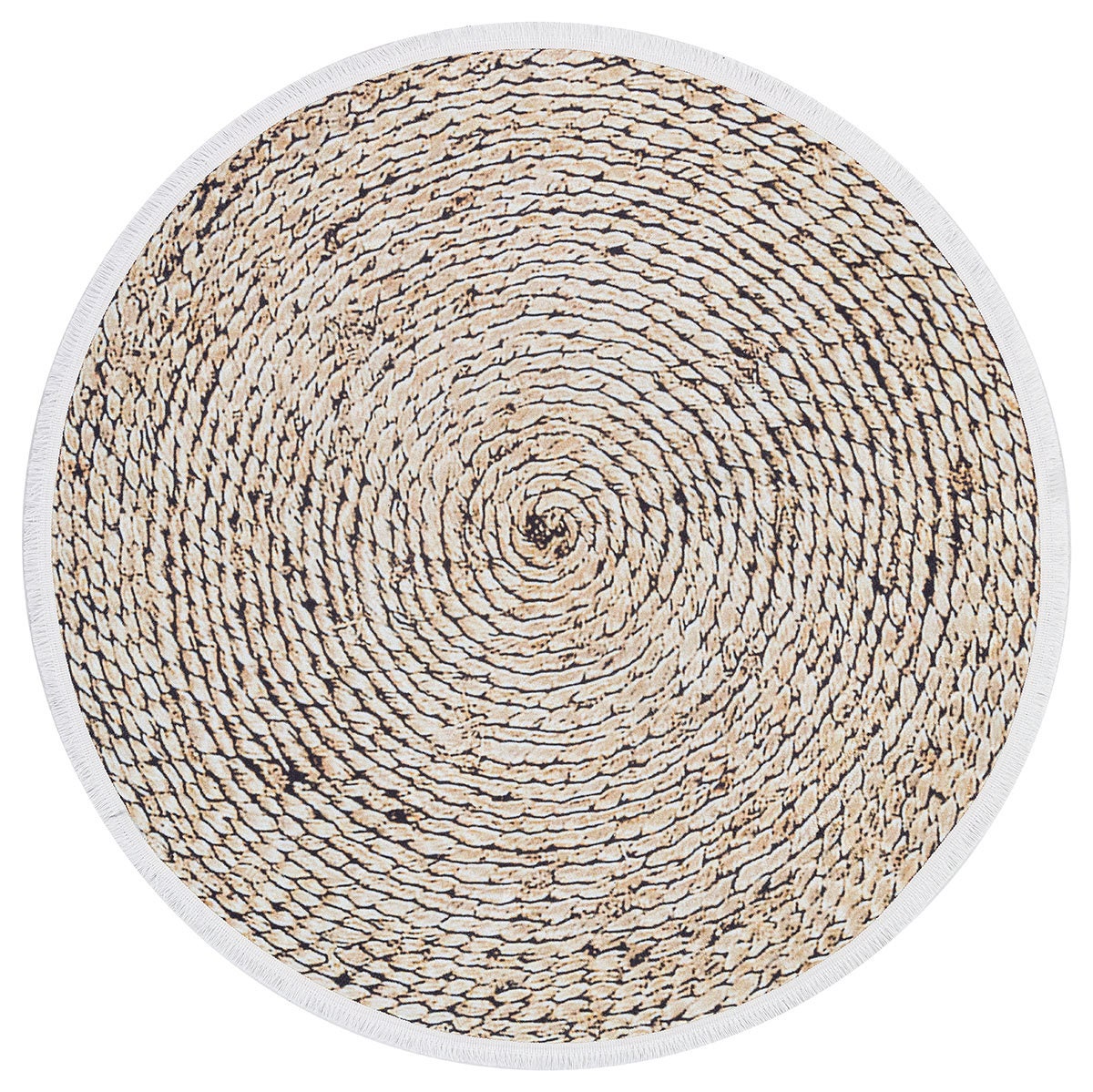 Washable Braided Spiral Round Rug, Faux Jute Farmhouse Carpet with Fringe