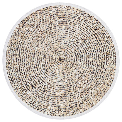 Washable Braided Spiral Round Rug, Faux Jute Farmhouse Carpet with Fringe