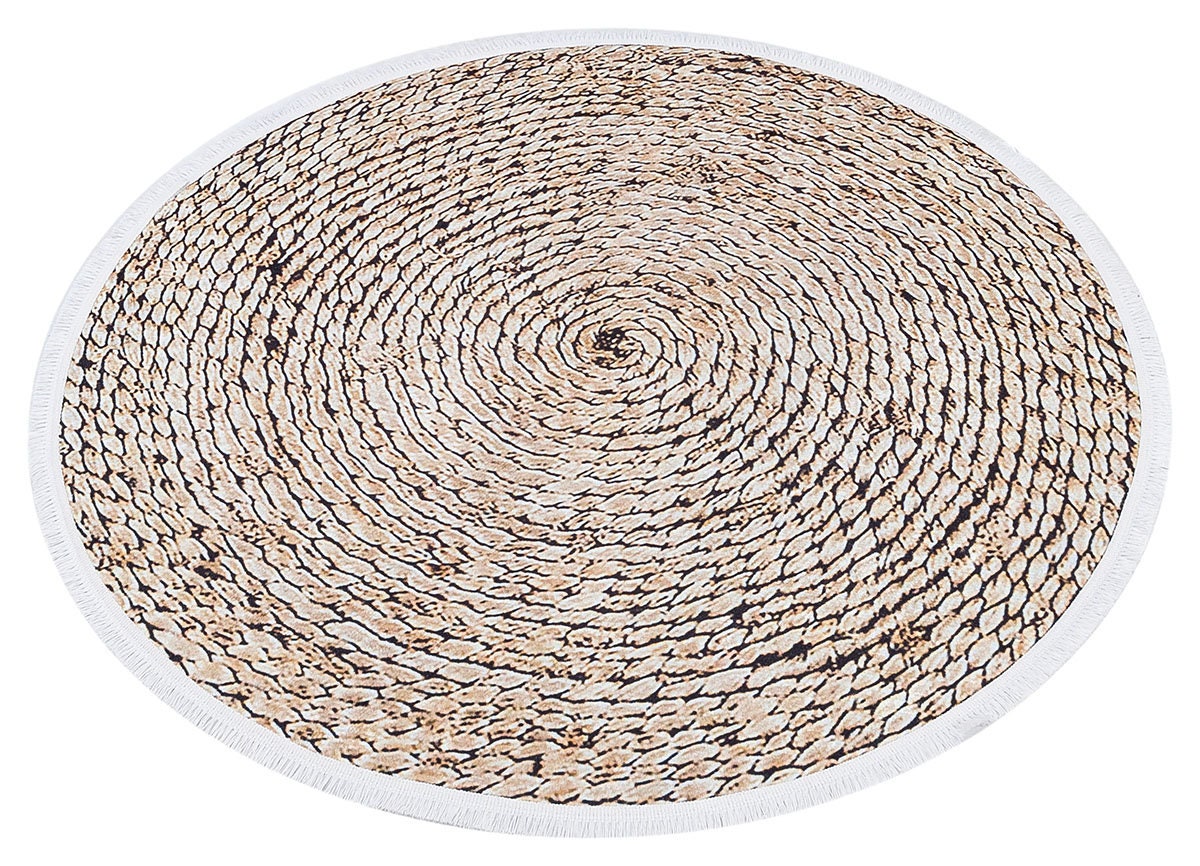 Washable Braided Spiral Round Rug, Faux Jute Farmhouse Carpet with Fringe