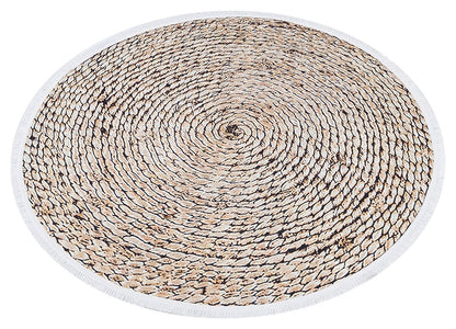 Washable Braided Spiral Round Rug, Faux Jute Farmhouse Carpet with Fringe