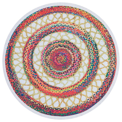 Round Boho Braided Cotton Rug – Washable Multi-Color Area Carpet