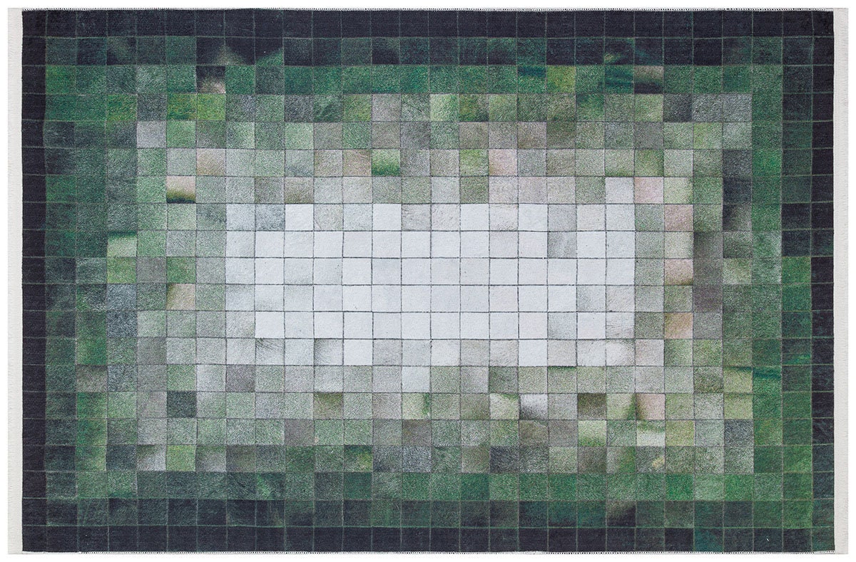 Green Pixel Mosaic Area Rug, Washable Abstract Gradient Carpet, Modern Living Room Floor Rug