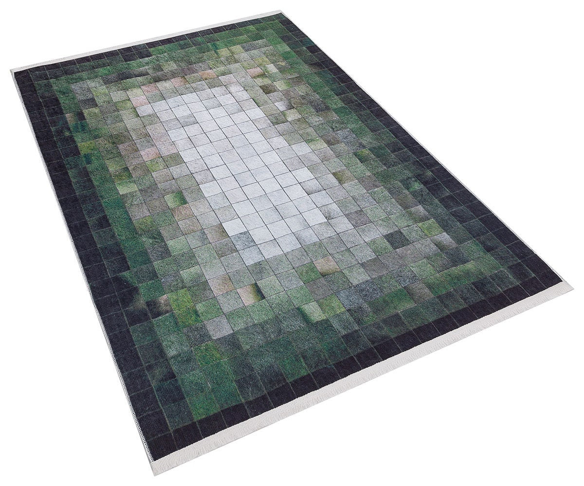 Green Pixel Mosaic Area Rug, Washable Abstract Gradient Carpet, Modern Living Room Floor Rug