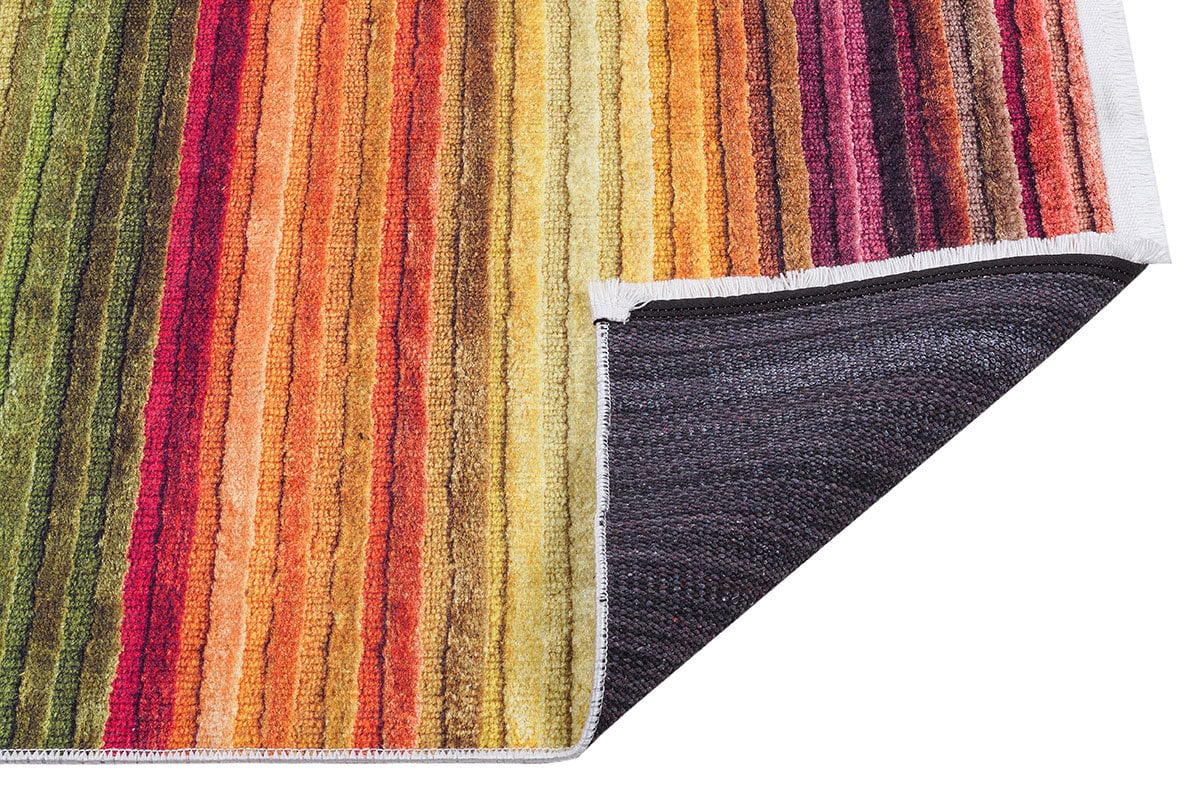 Modern Multi-Color Striped Washable Area Rug – Vibrant Boho Rainbow Style – Non-Slip & Machine Washable