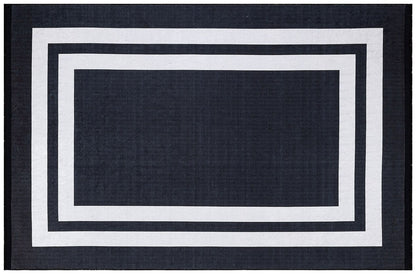 Modern Geometric Border Rug – Machine Washable Charcoal Black Area Rug