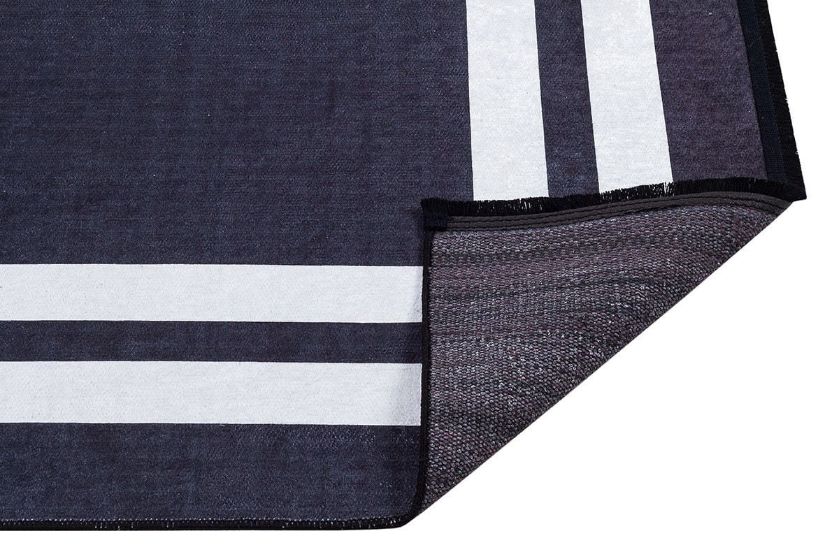 Modern Geometric Border Rug – Machine Washable Charcoal Black Area Rug