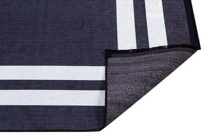 Modern Geometric Border Rug – Machine Washable Charcoal Black Area Rug