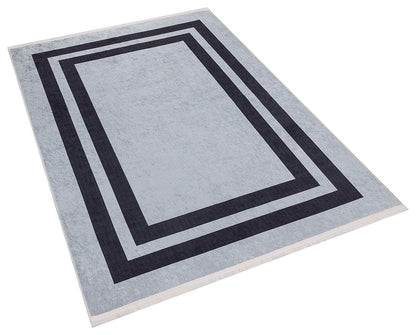 Modern Geometric Gray Area Rug, Black Frame Border, Scandinavian Living Room Carpet