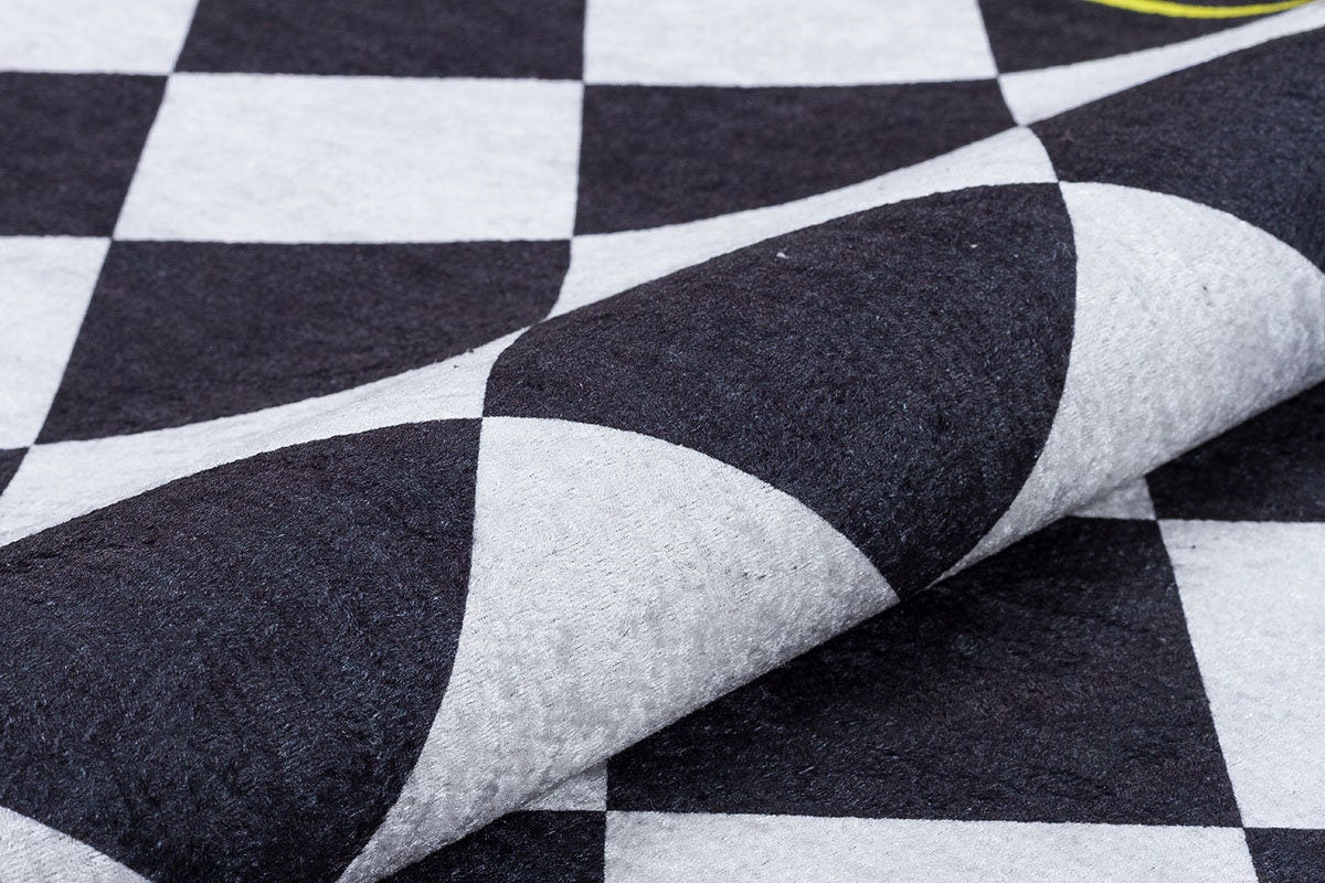 Checkered Rose Area Rug – Black White Harlequin Gothic Floral Decor (Machine Washable)