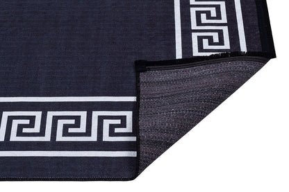 Black White Greek Key Area Rug – Modern Minimalist Meander Living Room Carpet