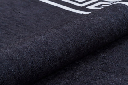 Black White Greek Key Area Rug – Modern Minimalist Meander Living Room Carpet