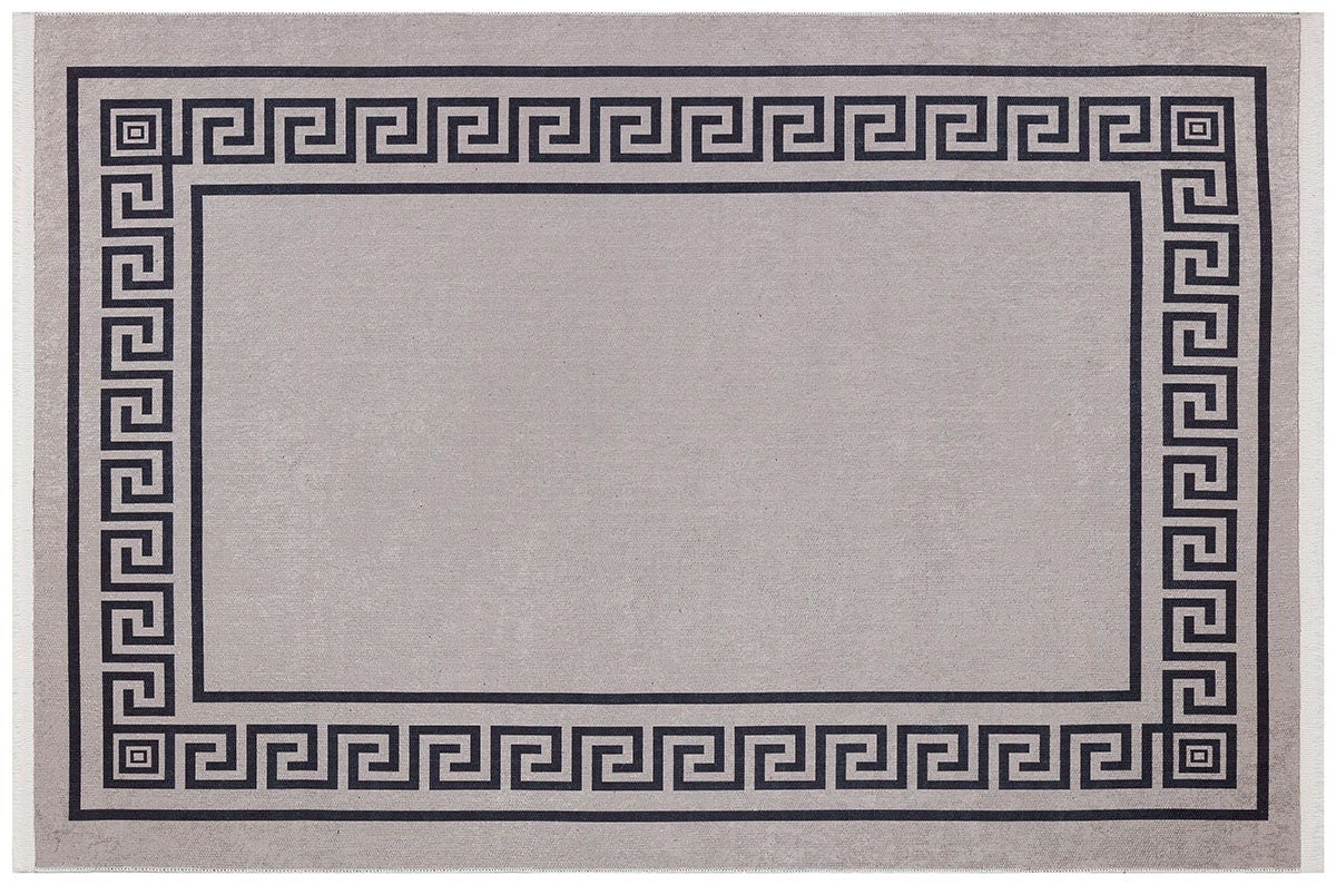 Washable Area Rug – Greek Key Border, Non-Slip, Modern Meander Design