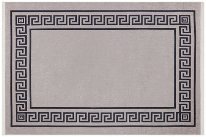 Washable Area Rug – Greek Key Border, Non-Slip, Modern Meander Design