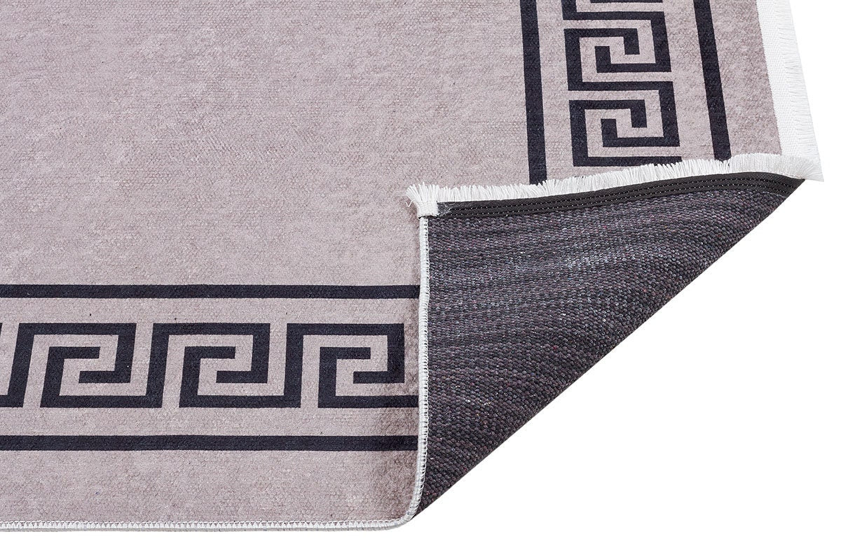 Washable Area Rug – Greek Key Border, Non-Slip, Modern Meander Design