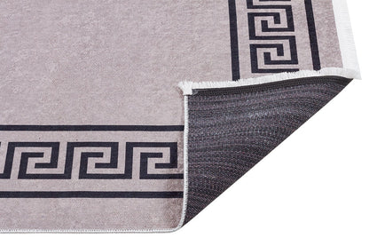 Washable Area Rug – Greek Key Border, Non-Slip, Modern Meander Design