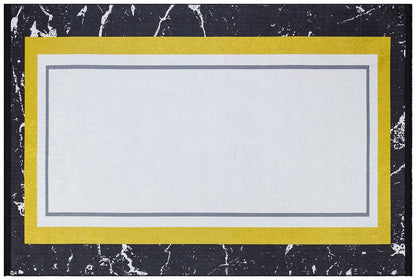 Modern Marble Geometric Area Rug – Black, Yellow, White Abstract Carpet