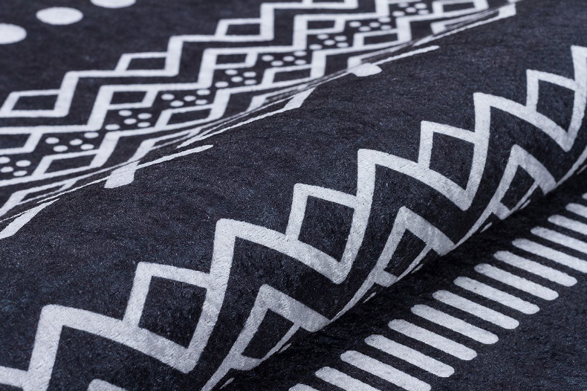 Black White Tribal Geometric Rug, Modern Boho Living Room Carpet, Washable Ethnic Pattern Decor