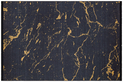 Washable Marble Area Rug – Charcoal Gold Veining, Modern Abstract Carpet