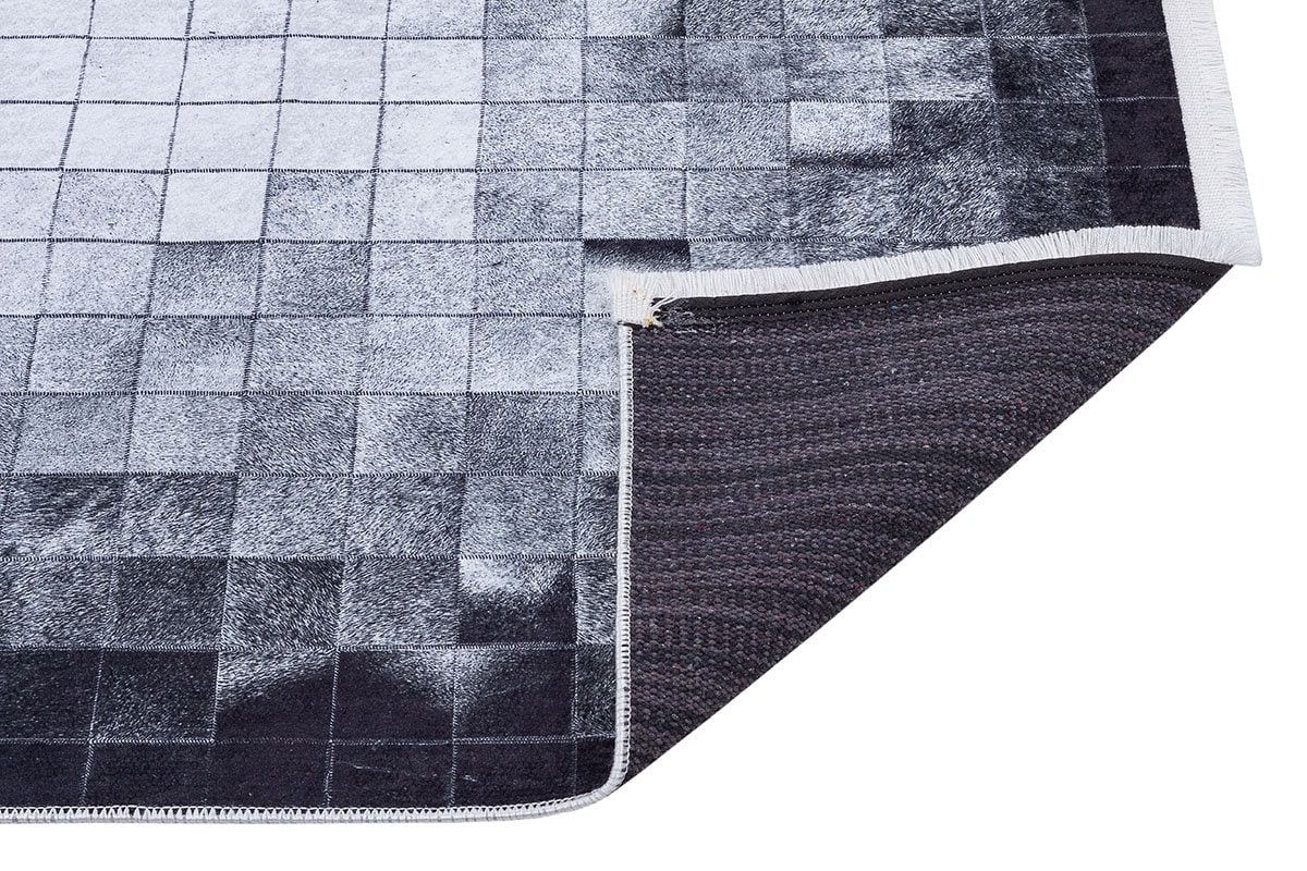 Modern Geometric Area Rug, Black White Pixel Pattern, Washable Scandinavian Carpet