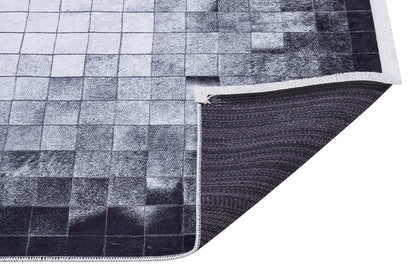 Modern Geometric Area Rug, Black White Pixel Pattern, Washable Scandinavian Carpet