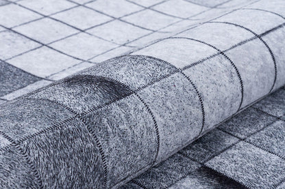 Modern Geometric Area Rug, Black White Pixel Pattern, Washable Scandinavian Carpet