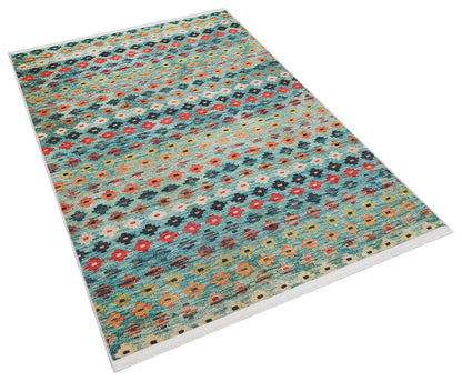 Washable Kilim-Style Area Rug: Boho Geometric Design