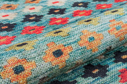 Washable Kilim-Style Area Rug: Boho Geometric Design