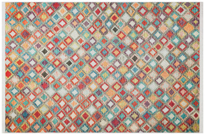 Vibrant Geometric Diamond Rug – Washable Mid-Century Boho Fringed Area Rug