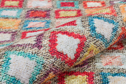 Vibrant Geometric Diamond Rug – Washable Mid-Century Boho Fringed Area Rug
