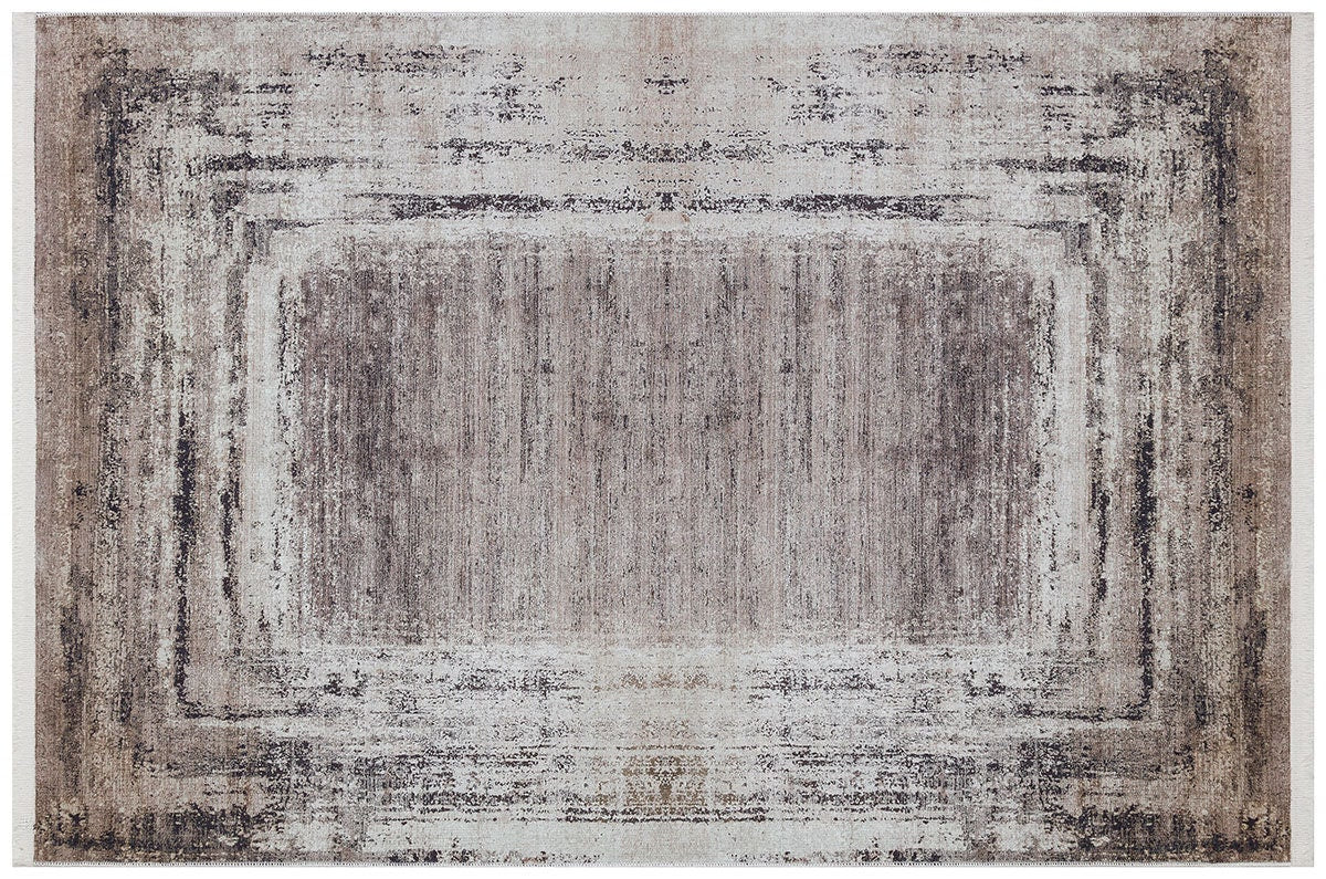 Washable Distressed Vintage Area Rug, Beige Brown Frame, Modern Farmhouse Living Room