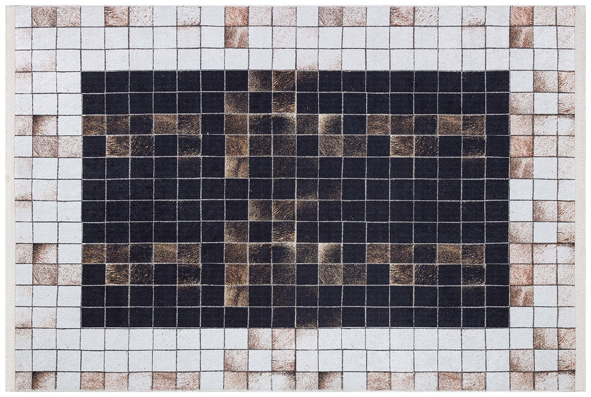 Modern Industrial Mosaic Rug | Black Earth Tone Pixelated Non-Slip Carpet