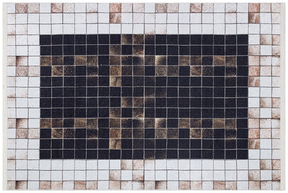 Modern Industrial Mosaic Rug | Black Earth Tone Pixelated Non-Slip Carpet
