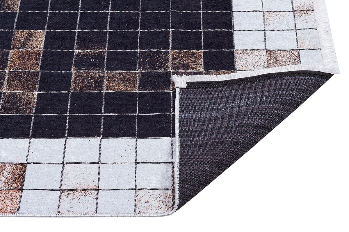 Modern Industrial Mosaic Rug | Black Earth Tone Pixelated Non-Slip Carpet