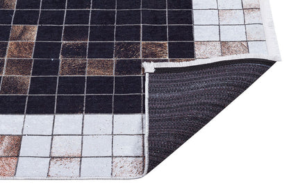 Modern Industrial Mosaic Rug | Black Earth Tone Pixelated Non-Slip Carpet