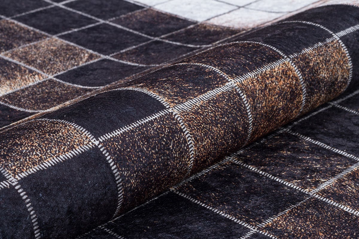 Modern Industrial Mosaic Rug | Black Earth Tone Pixelated Non-Slip Carpet