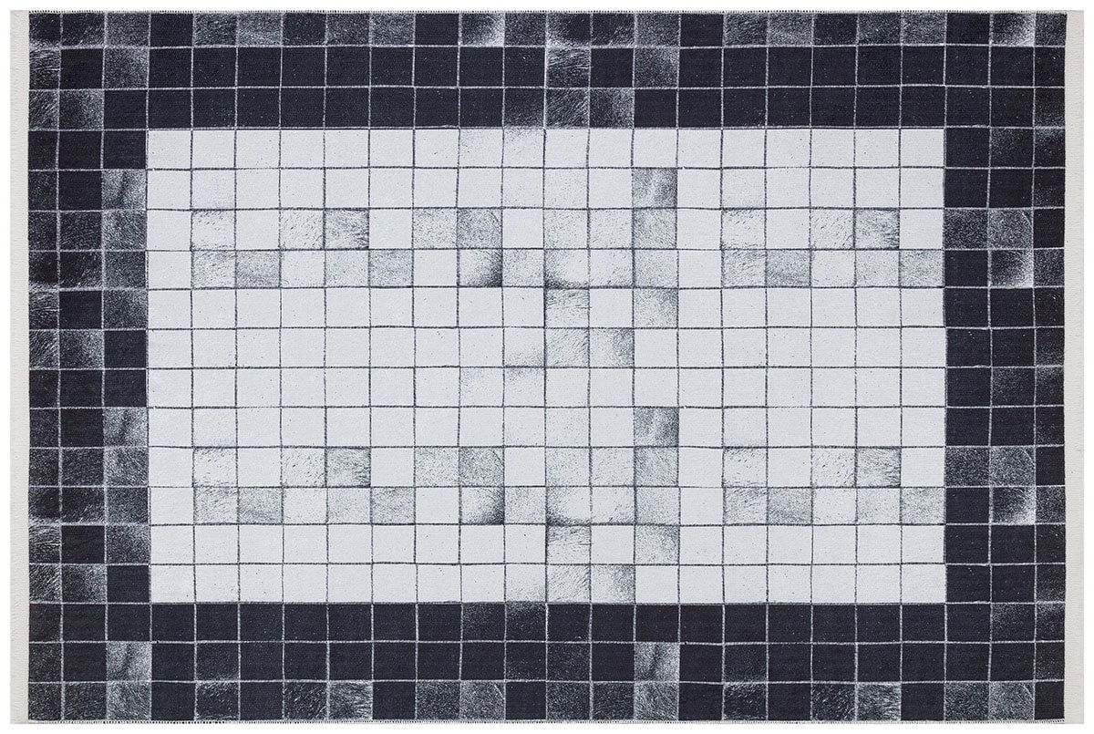 Black White Geometric Washable Rug, Minimalist Checkered Carpet, Scandinavian Floor Decor