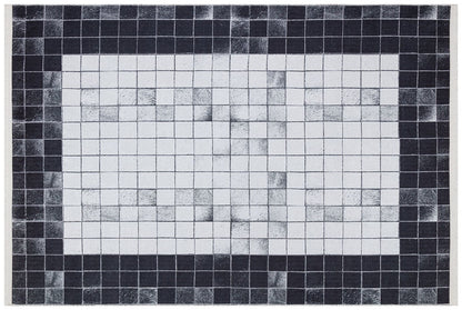 Black White Geometric Washable Rug, Minimalist Checkered Carpet, Scandinavian Floor Decor